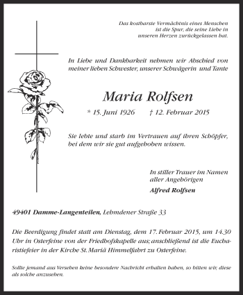 Anzeige von Maria Rolfsen von OM-Medien