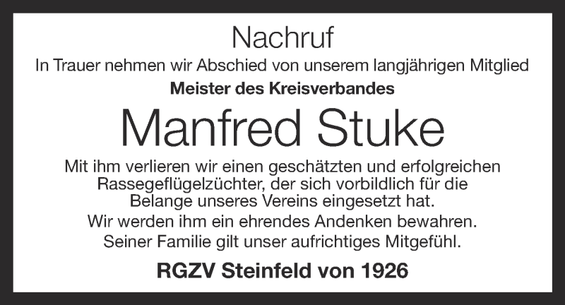  Traueranzeige für Manfred Stuke vom 31.10.2015 aus OM-Medien