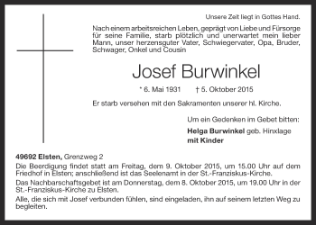 Anzeige von Josef Burwinkel von Oldenburgische Volkszeitung