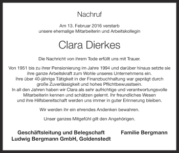 Anzeige von Clara Dierkes von OM-Medien