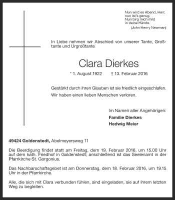 Anzeige von Clara Dierkes von OM-Medien