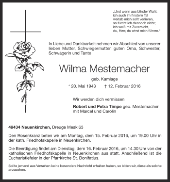 Anzeige von Wilma Mestemacher von OM-Medien