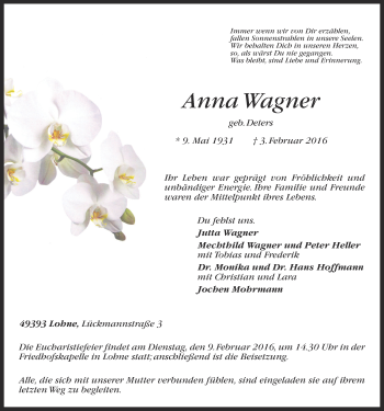 Anzeige von Anna Wagner von OM-Medien