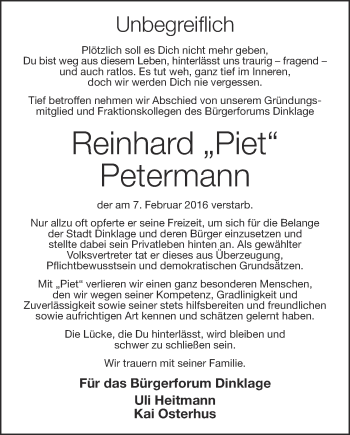 Anzeige von Reinhard Petermann von OM-Medien