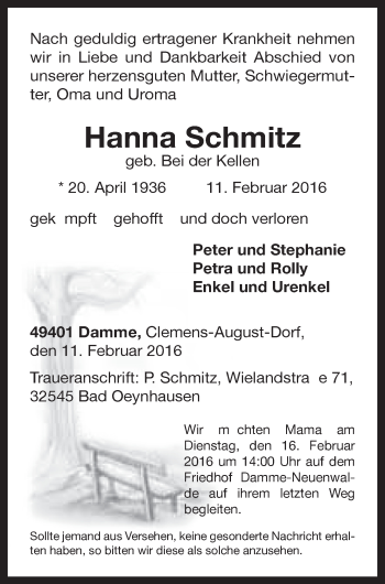 Anzeige von Hanna Schmitz von OM-Medien