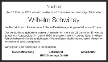 Anzeige von Wilhelm Schwittay von OM-Medien