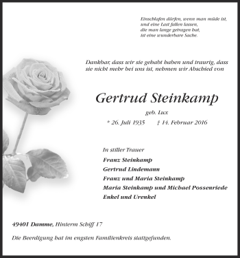 Anzeige von Gertrud Steinkamp von OM-Medien
