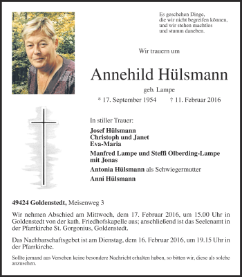 Anzeige von Annehild Hülsmann von OM-Medien