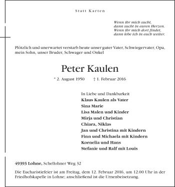 Anzeige von Peter Kaulen von OM-Medien