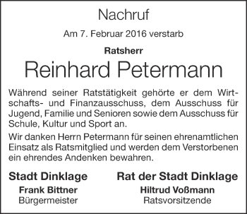 Anzeige von Reinhard Petermann von OM-Medien