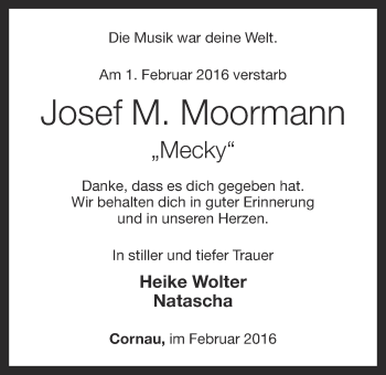 Anzeige von Josef M. Moormann von OM-Medien