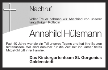 Anzeige von Annehild Hülsmann von OM-Medien