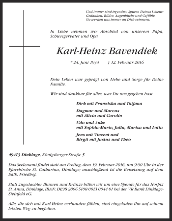 Anzeige von Karl-Heinz Bavendiek von OM-Medien