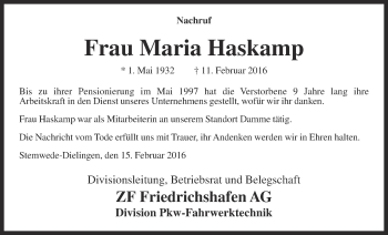 Anzeige von Maria Haskamp von OM-Medien