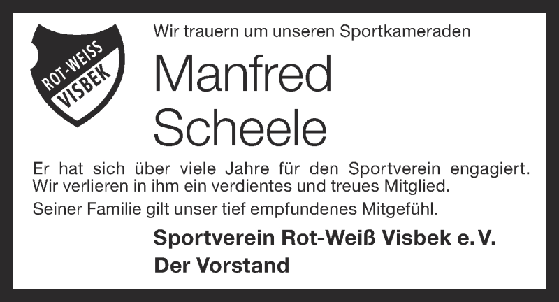  Traueranzeige für Manfred Scheele vom 03.02.2016 aus OM-Medien