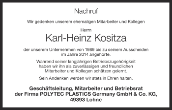 Anzeige von Karl-Heinz Kositza von OM-Medien