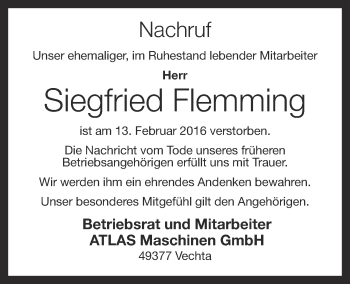 Anzeige von Siegfried Flemming von OM-Medien