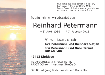 Anzeige von Reinhard Petermann von OM-Medien