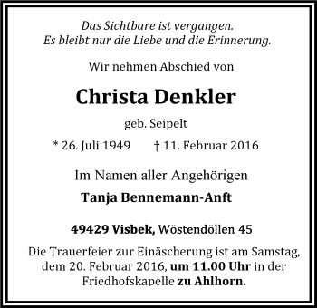 Anzeige von Christa Denkler von OM-Medien
