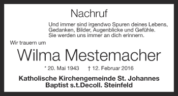 Anzeige von Wilma Mestemacher von OM-Medien