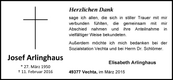 Anzeige von Josef Arlinghaus von OM-Medien