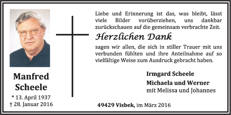  Traueranzeige für Manfred Scheele vom 05.03.2016 aus OM-Medien