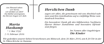 Anzeige von Maria Haskamp von OM-Medien