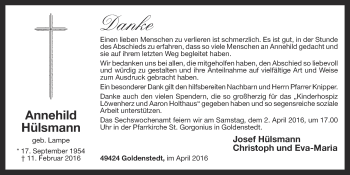 Anzeige von Annehild Hülsmann von OM-Medien
