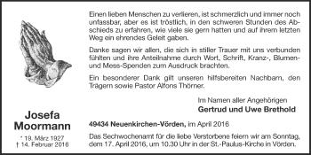 Anzeige von Josefa Moormann von OM-Medien