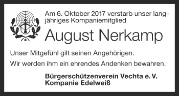 Anzeige von August Nerkamp von Oldenburgische Volkszeitung