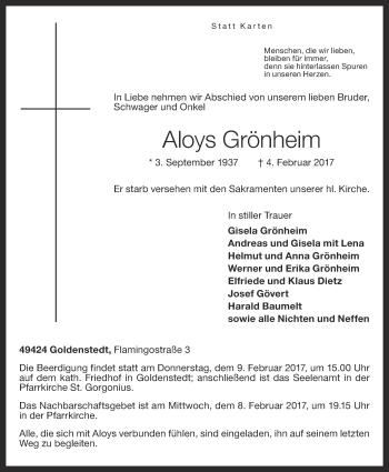 Anzeige von Aloys Grönheim von OM-Medien