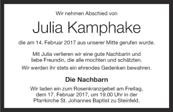 Anzeige von Julia Kamphake von OM-Medien
