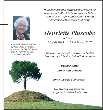 Anzeige von Henriette Pluschke von OM-Medien