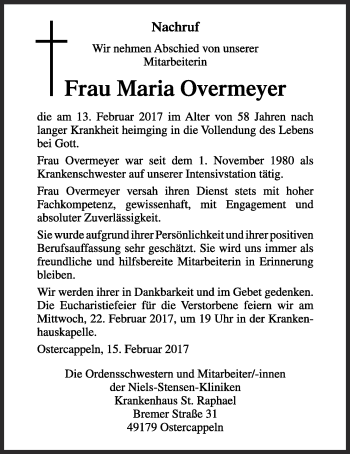 Anzeige von Maria Overmeyer von OM-Medien