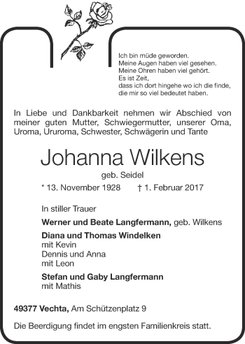 Anzeige von Johanna Wilkens von OM-Medien