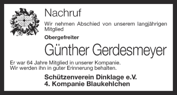 Anzeige von Günther Gerdesmeyer von OM-Medien