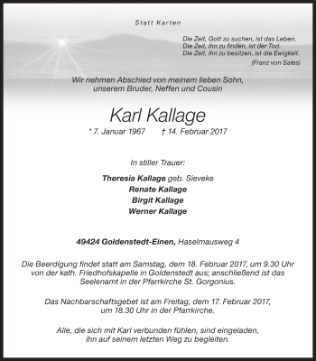 Anzeige von Karl Kallage von OM-Medien