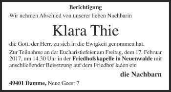 Anzeige von Klara Thie von OM-Medien