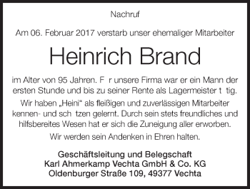 Anzeige von Heinrich Brand von OM-Medien