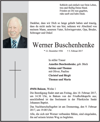 Anzeige von Werner Buschenhenke von OM-Medien