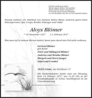 Anzeige von Aloys Blömer von OM-Medien