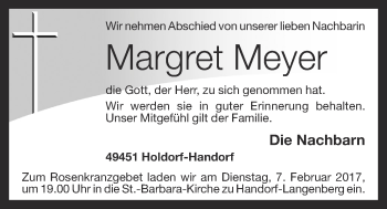 Anzeige von Margret Meyer von OM-Medien