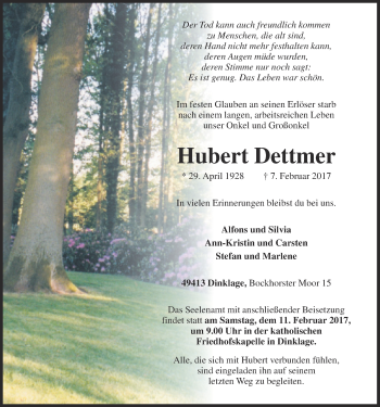 Anzeige von Hubert Dettmer von OM-Medien