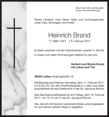 Anzeige von Heinrich Brand von OM-Medien