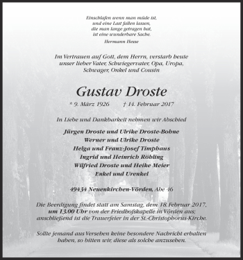 Anzeige von Gustav Droste von OM-Medien