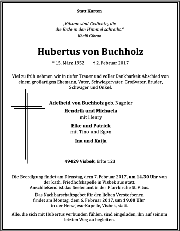 Anzeige von Hubertus von Buchholz von OM-Medien