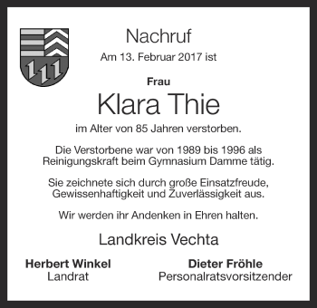 Anzeige von Klara Thie von OM-Medien