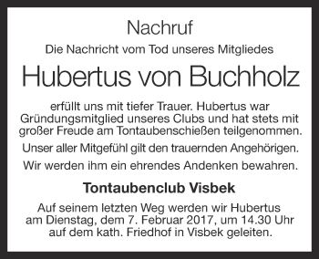 Anzeige von Hubertus von Buchholz von OM-Medien