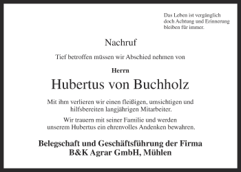 Anzeige von Hubertus von Buchholz von OM-Medien
