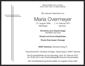 Anzeige von Maria Overmeyer von OM-Medien
